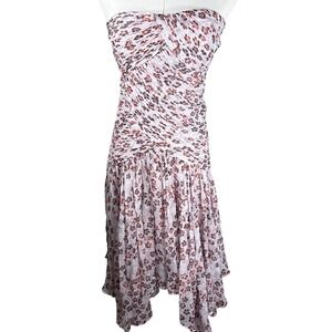 Joie Strapless Silk Floral Ruched Asymmetrical Handkerchief Hem Dress Size 00